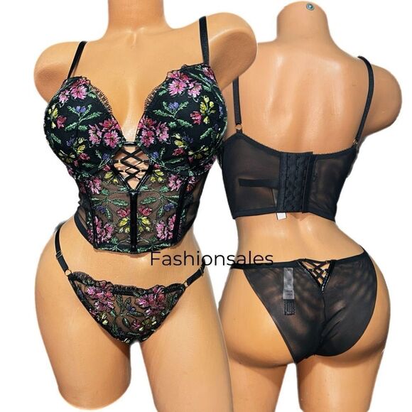 Victorias Secret Very Sexy Push Up Corset Top bra & String Cheeky Panty 34D / S - Picture 4 of 9